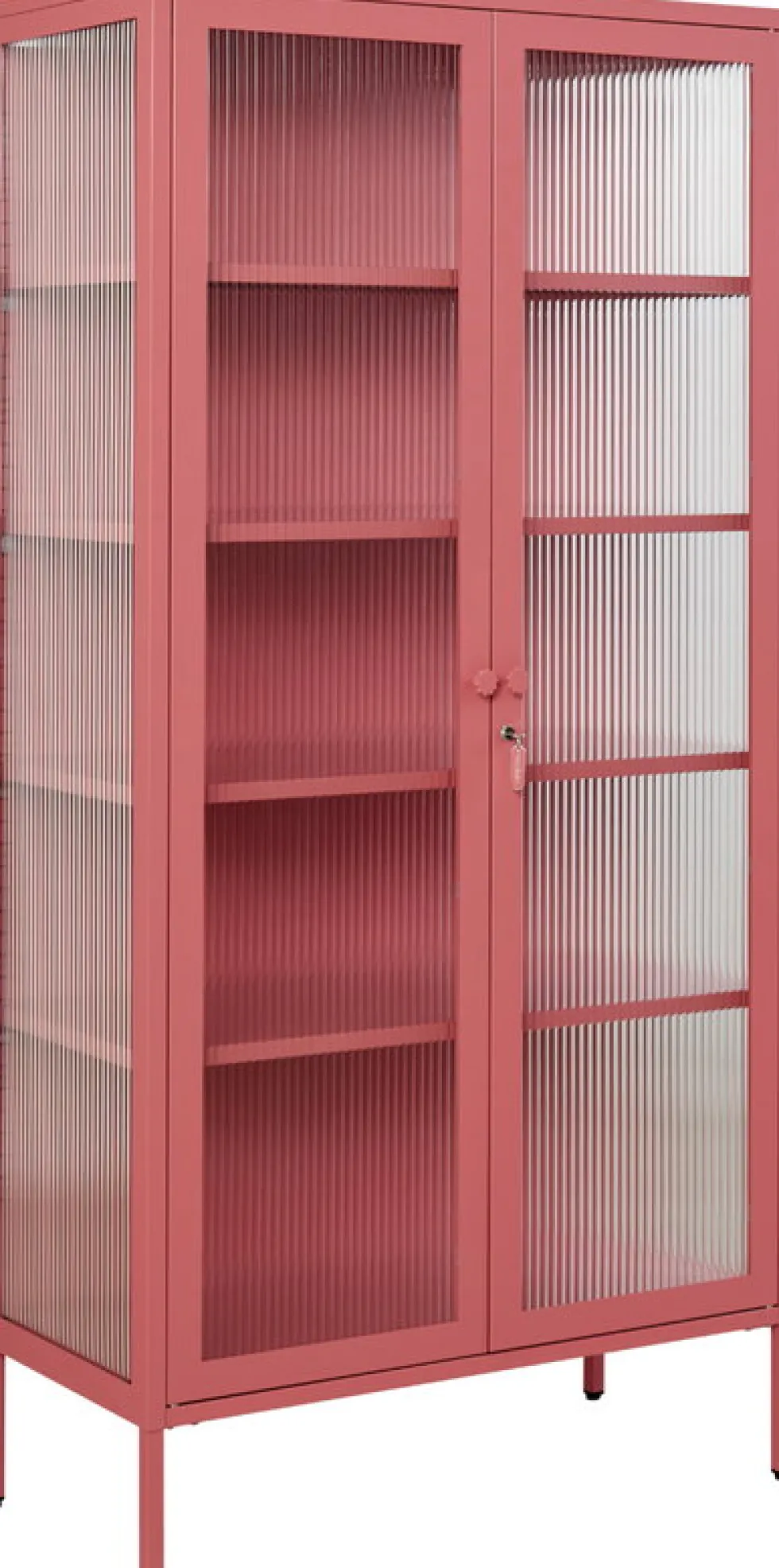 Vaisselier en acier rose baie et verre cannelé 85x40x170cm The Collector - Mustard Made