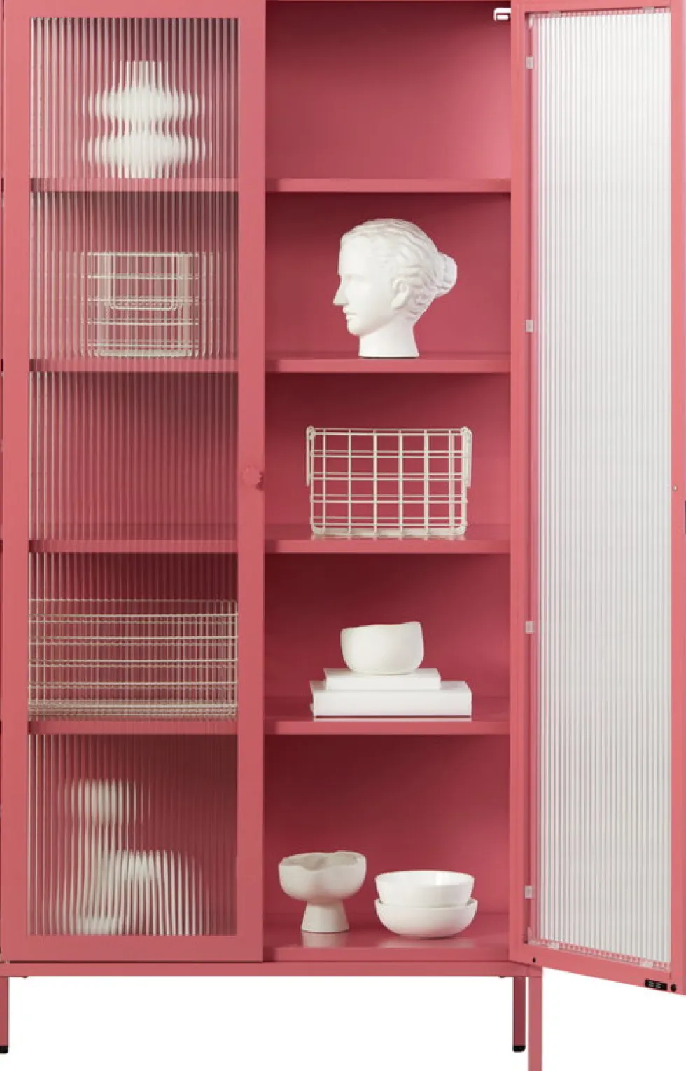 Vaisselier en acier rose baie et verre cannelé 85x40x170cm The Collector - Mustard Made