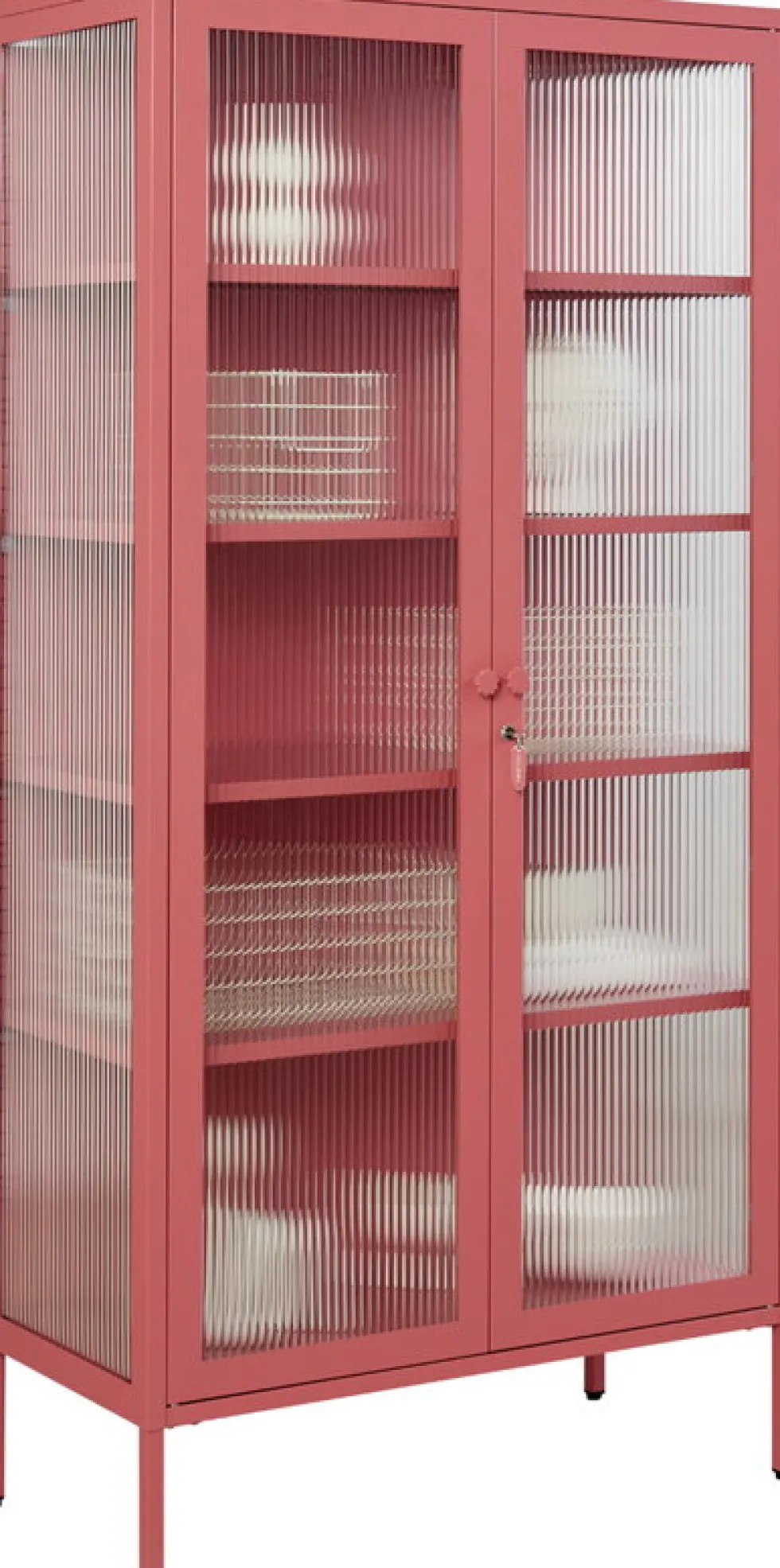 Vaisselier en acier rose baie et verre cannelé 85x40x170cm The Collector - Mustard Made