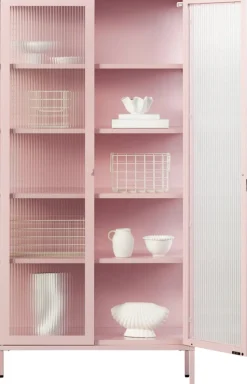 Vaisselier en acier rose blush et verre cannelé 85x40x170cm The Collector - Mustard Made