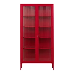 Vaisselier en acier rouge coquelicot et verre cannelé 85x40x170cm The Collector - Mustard Made
