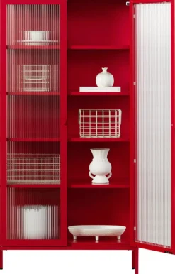 Vaisselier en acier rouge coquelicot et verre cannelé 85x40x170cm The Collector - Mustard Made