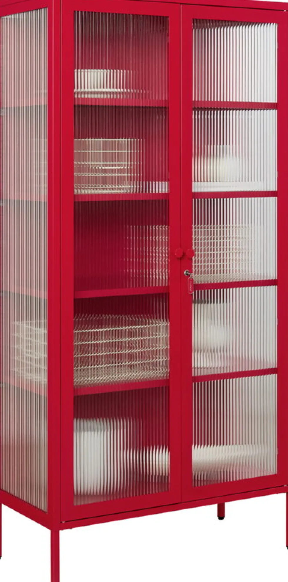 Vaisselier en acier rouge coquelicot et verre cannelé 85x40x170cm The Collector - Mustard Made