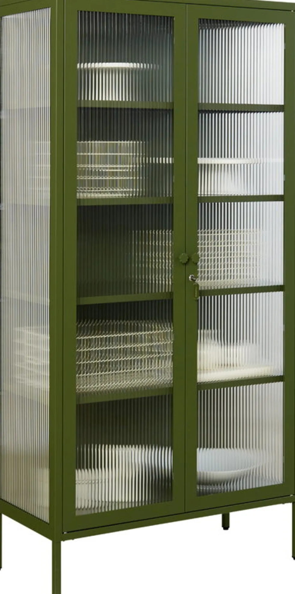 Vaisselier en acier vert olive et verre cannelé 85x40x170cm The Collector - Mustard Made
