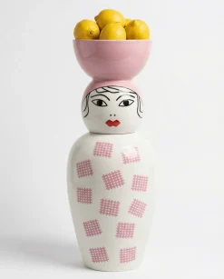 Vase en porcelaine avec couvercle rose 17.2 x 41.6 cm Le Canopie Luna - Seletti
