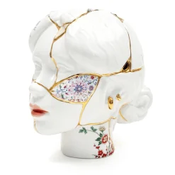 Vase en porcelaine blanc et doré 23 × 17.5 × 22.5 cm Kintsugi Head She - Seletti