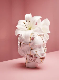 Vase en porcelaine blanc et doré 23 × 17.5 × 22.5 cm Kintsugi Head She - Seletti