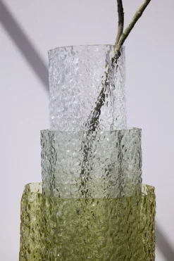 3 Vases en verre transparents et verts Triple - Hübsch
