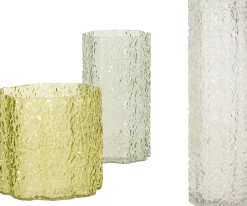 3 Vases en verre transparents et verts Triple - Hübsch
