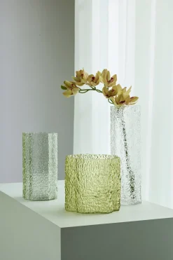 3 Vases en verre transparents et verts Triple - Hübsch