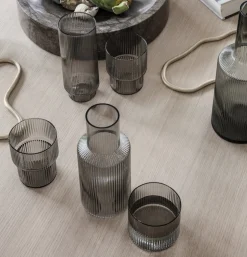 4 Verres à eau long drink Ripple gris fumé - Ferm Living