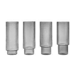 4 Verres à eau long drink Ripple gris fumé - Ferm Living